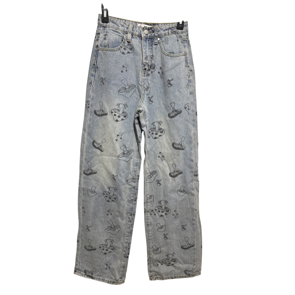 PTCL Mushroom Print Jeans Women 24 High Rise Straight‎ Leg Denim Whimsy Garden